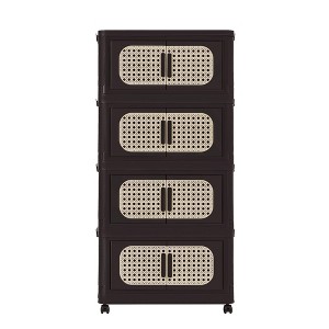 ORRD Retro Brown 20" Folding Storage Cabinet, 4-Tier Plastic Organizer with Wheels & Magnetic Doors - 1 of 4