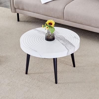 NicBex Modern Annular Texture Round Coffee Table with Black Sprayed Metal Legs,Natural Wood Side Table,Center Table for Living Room
