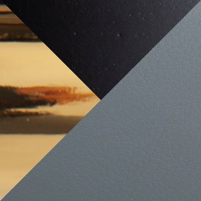 Set of 2 Black and Gray Faux Leather Swivel Barstools with Gold Footrest