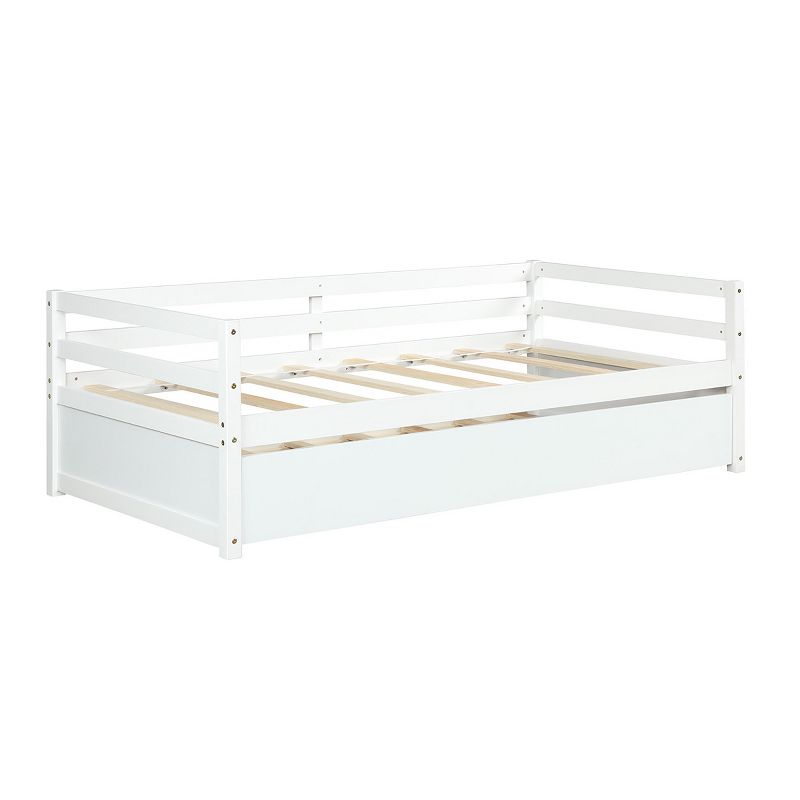 Costway Twin Size Trundle Daybed Wooden Slat Support Mattress Platform for Kids EspressoWhite, 1 of 11