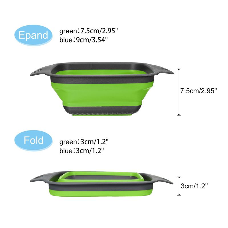Unique Bargains Collapsible Colander Set Silicone Square Foldable Strainer Space Saving, 4 of 6