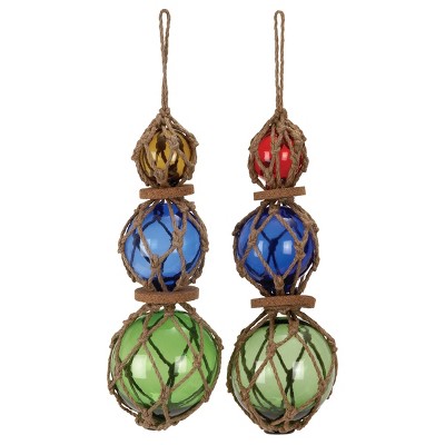 ( Set of 2) 14" x 4" Glass Orb Hanging Wall Decor with Jute Rope - Olivia & May