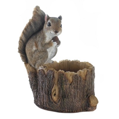 10.5" Polyresin Squirrel Tree Trunk Bird Feeder Brown - Zingz & Thingz