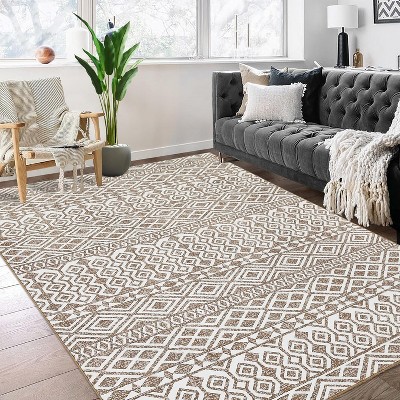 Vintage Geometric Striped Print Area Rug Runner Rug Washable Rug Stain Resistant Runner Rug with Non-Slip Backing Low Pile Floor Cover Taupe