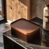 Aoibox Fluted Cardboard Storage Baskets with Leather-Like Lids Sturdy Stackable Decorative Tray Set of 3 Chestnut - 2 of 4