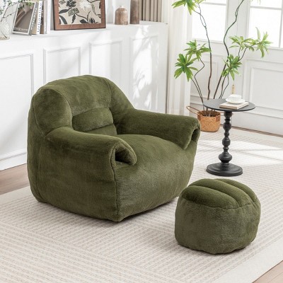 Faux Fur Bean Bag Chair with Footstool,Comfy Bean Bag Sofa for Adults and Kids,Stuffed Bean Bag Chair for Living Room,Reading Room-Coolbibila