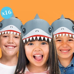 Big Dot of Happiness Shark Party Paper Crowns, Jawesome Shark Bite Headbands for Kids Summer Birthday Party, DIY Ocean Party Hat Favors, 16 Count - 1 of 4