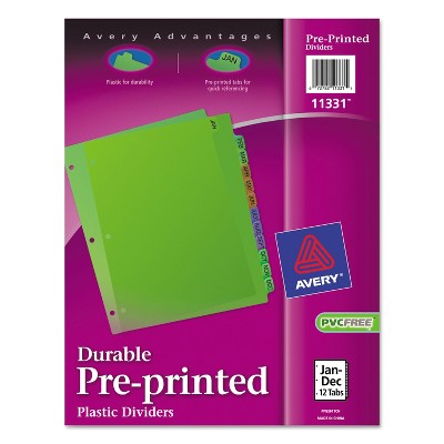 Avery Preprinted Plastic Tab Dividers 12-Tab Letter 11331