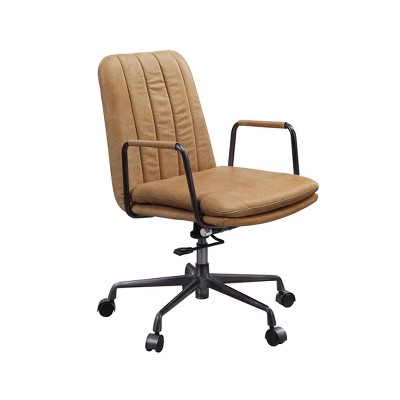 Sapphtopaz Retro Office Chair with Wheels Tufted Leather Upholstered Adjustable Height Swivel Chair with Sturdy Base & Armrests for Home Office
