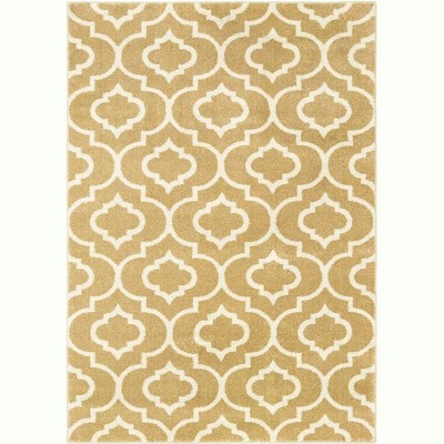 Oriental Weavers Carson Collection Fabric Gold/Ivory Trefoil Pattern- Living Room, Bedroom, Home Office Area Rug, 2' X 3'