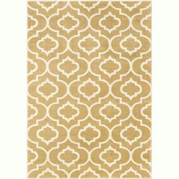 Oriental Weavers Carson Collection Fabric Gold/Ivory Trefoil Pattern- Living Room, Bedroom, Home Office Area Rug, 2' X 3'