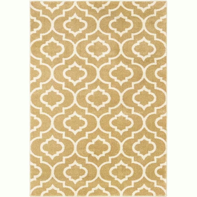 Oriental Weavers Carson Collection Fabric Gold/Ivory Trefoil Pattern- Living Room, Bedroom, Home Office Area Rug, 2' X 3', 1 of 2