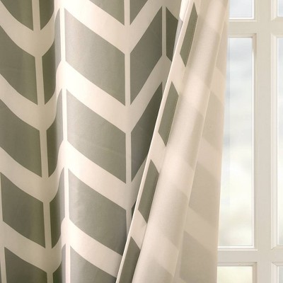 Aqua and Gray Chevron Room-Darkening Grommet Curtain Panel Pair