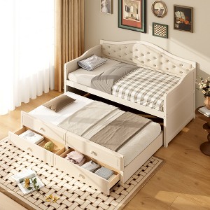Lycvki Twin Wooden Sofa Bed with Trundle and 2 Storage Drawers, - 1 of 4