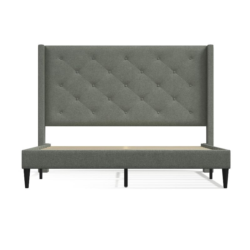 Glenwillow Home Huppe Upholstered Platform Bed Frame, Button-Tufted MCM Wingback, Mattress Foundation, No Box Spring Needed, Easy Assembly, 3 of 10