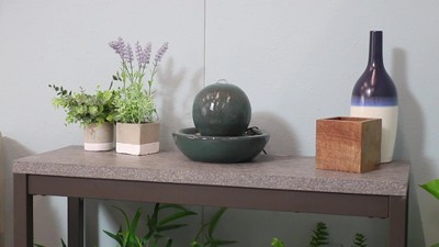 Green Ceramic Orb Tabletop Water Fountain with Smooth Glaze