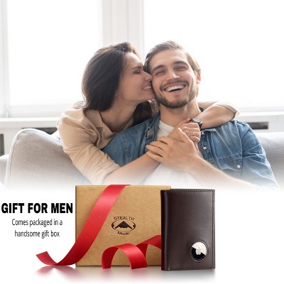 Men's Leather Trifold Wallet with Airtag Holder and RFID Blocking (Coffee) - image 5