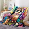 1pc Colorful Owl & Floral Print Flannel Blanket - Vibrant Digital Printed Design, All-Season Use for Office, Sofa, Bedroom Decor. - 2 of 4