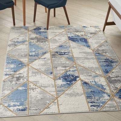 Elation Gray and Blue Geometric 5' x 7' Area Rug