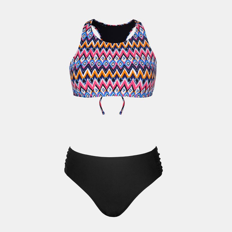 Women's Geo Print Back Tie Top & Shirred Mid Rise Hipster Bikini Set Swimsuit - Cupshe, 3 of 6