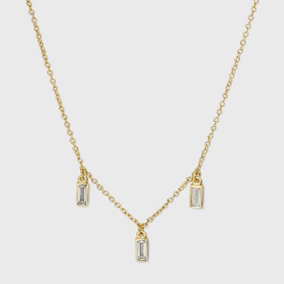 Gold Plated Cubic Zirconia Baguette Drops Chain Necklace - A New Day™ Gold