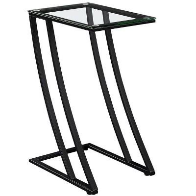 Vynxaria Contemporary Modern C-Shaped Accent Table Clear Tempered Glass Top, Black Metal Z-Shaped Base, Versatile Side/Snack Table, Easy Assembly