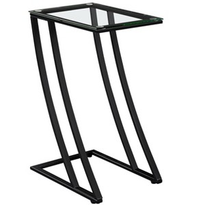 Vynxaria Contemporary Modern C-Shaped Accent Table Clear Tempered Glass Top, Black Metal Z-Shaped Base, Versatile Side/Snack Table, Easy Assembly - 1 of 4