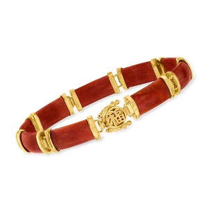 Ross-Simons Red Jade "Good Fortune" Bracelet in 18kt Gold Over Sterling - 1 of 4