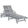 vidaXL Patio Lounge Chair Outdoor Sunbed Folding Sunlounger Solid Acacia Wood - Gray Check Pattern - 2 of 4