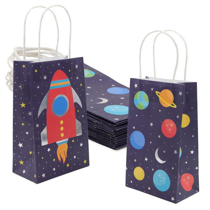 Juvale 24 Kids Treat Goodie Bags with Handles Party Favors out Space Galaxy Gift Bag, 1 of 7