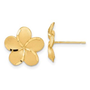 Black Bow Jewelry 14mm Diamond Cut Plumeria French Wire Earrings in 14k Yellow Gold - 1 of 4