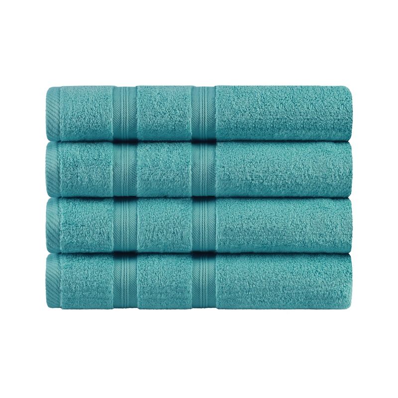 Smart Dry Zero Twist 100% Cotton Medium Weight Solid Border 4 Piece Bath Towel Set by Blue Nile Mills, 1 of 6