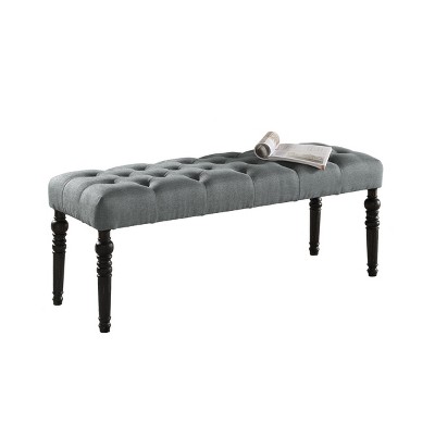 Syemin Ottomans and Benches Leviton Fabric Tufted Turned Leg Dining Bench, Modern Storage Shoe Bench, Rustic Entryway Bench, Gray, 48"*16"*19.5"