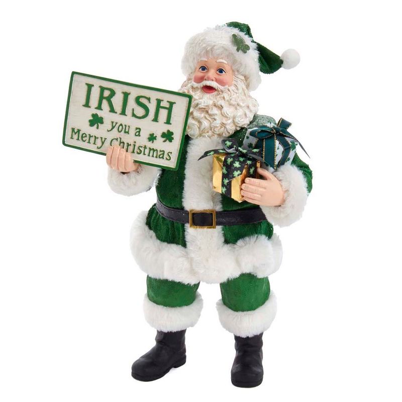 Kurt Adler 10.5" Fabriche Musical Irish Santa Gift Box and Sign, 1 of 8