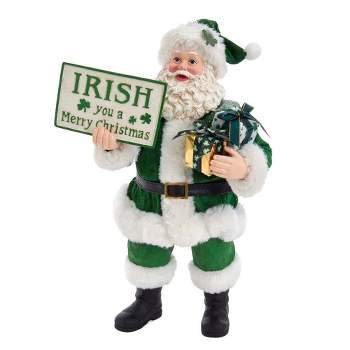 Kurt Adler 10.5" Fabriche Musical Irish Santa Gift Box and Sign