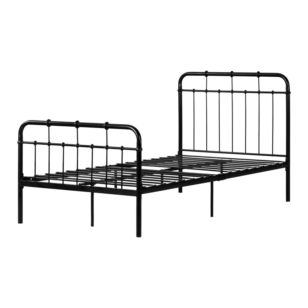 Photos - Bed Frame Twin Hankel Metal Platform Kids' Bed with Headboard and Footboard Pure Bla