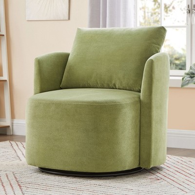 CAVINAS 360° Swivel Barrel Accent Chair,Rotating Sitting Chair,Chenille Upholstered Armchair with Curved Design for Living Room,Bedroom,Office