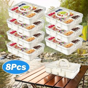 Divided Serving Tray 8 Compartments Snack Box Charcuterie Container Clear Snack Platter Organizer Storage Box with Lid Handle - 1 of 4
