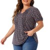Agnes Orinda Women's Plus Size Pleated Front V Neck Short Sleeve Retro Floral Blouses - 2 of 4