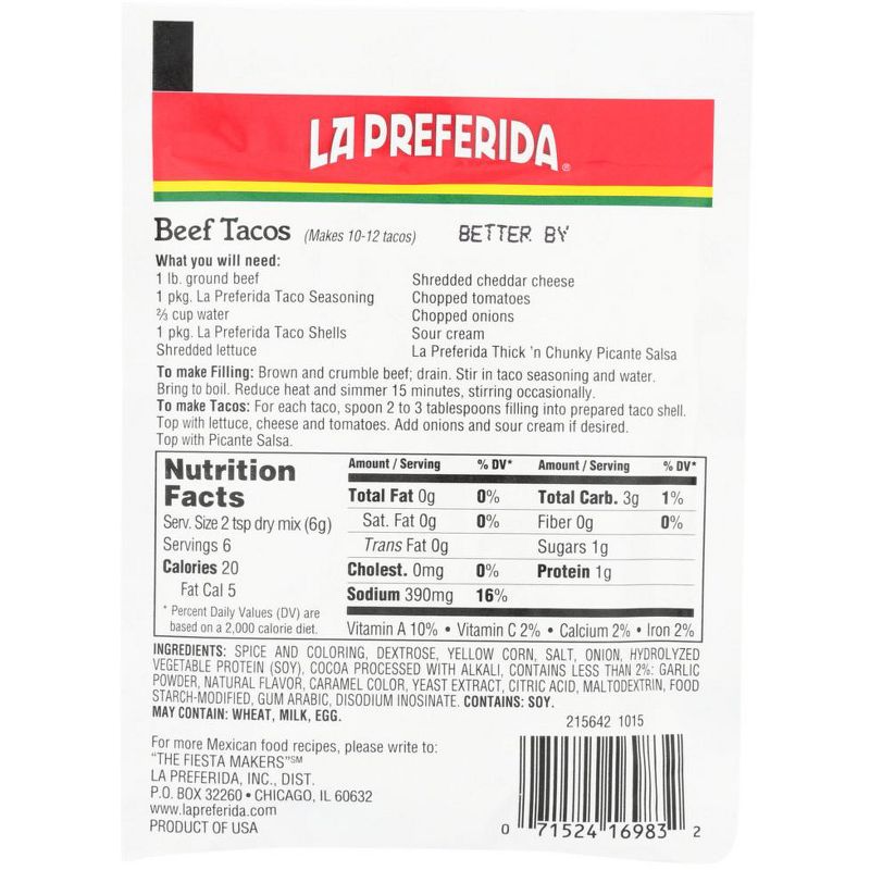 La Preferida Taco Seasoning - Case of 12/1.25 oz, 3 of 8
