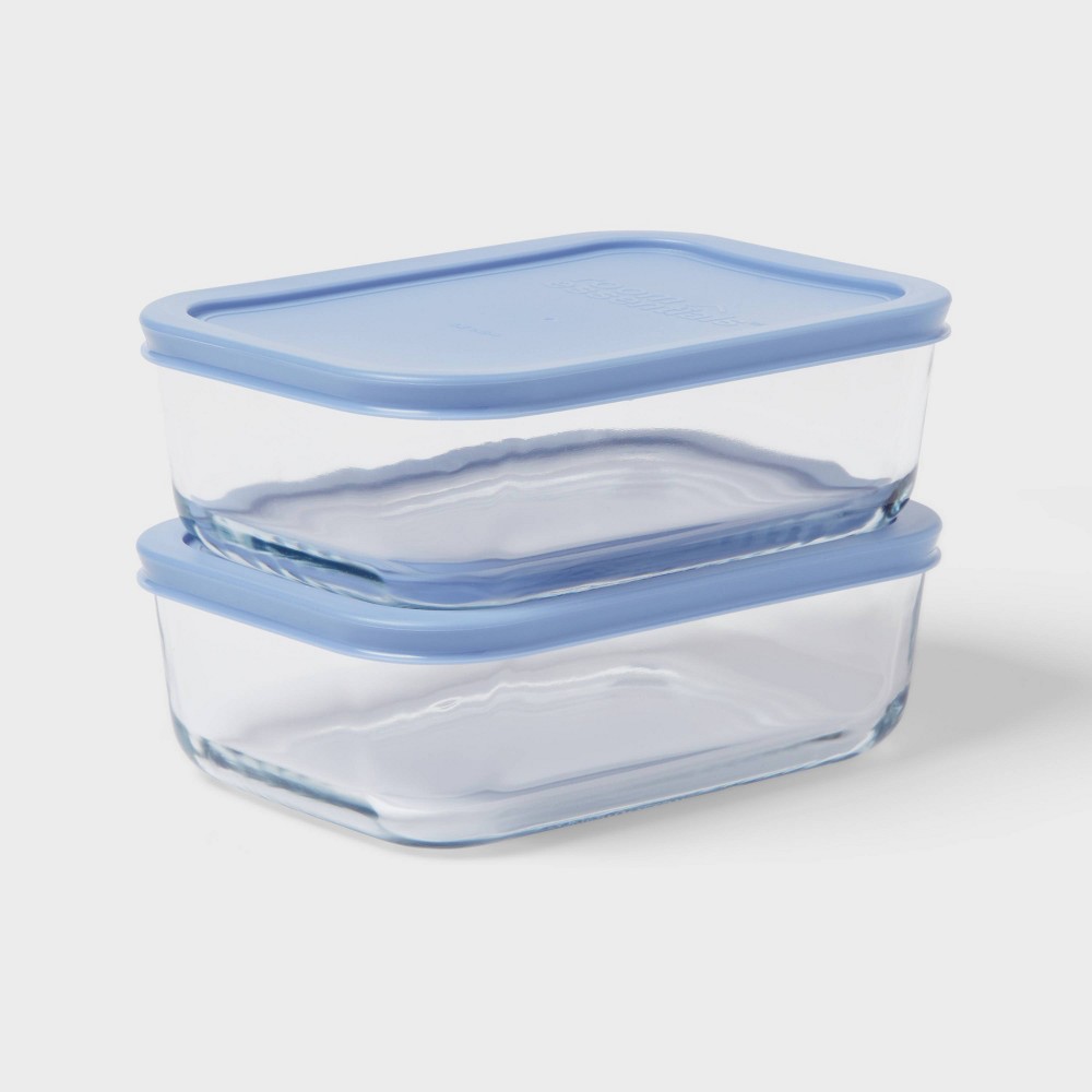 Photos - Food Container 2pk Glass Rectangular Food Storage Container Set Blue - Room Essentials™