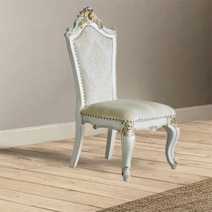 Set of 2 28" Picardy Fabric Dining Chairs Butterscotch PU/Antique Pearl: Queen Anne Style, Tufted - Acme Furniture - 1 of 4