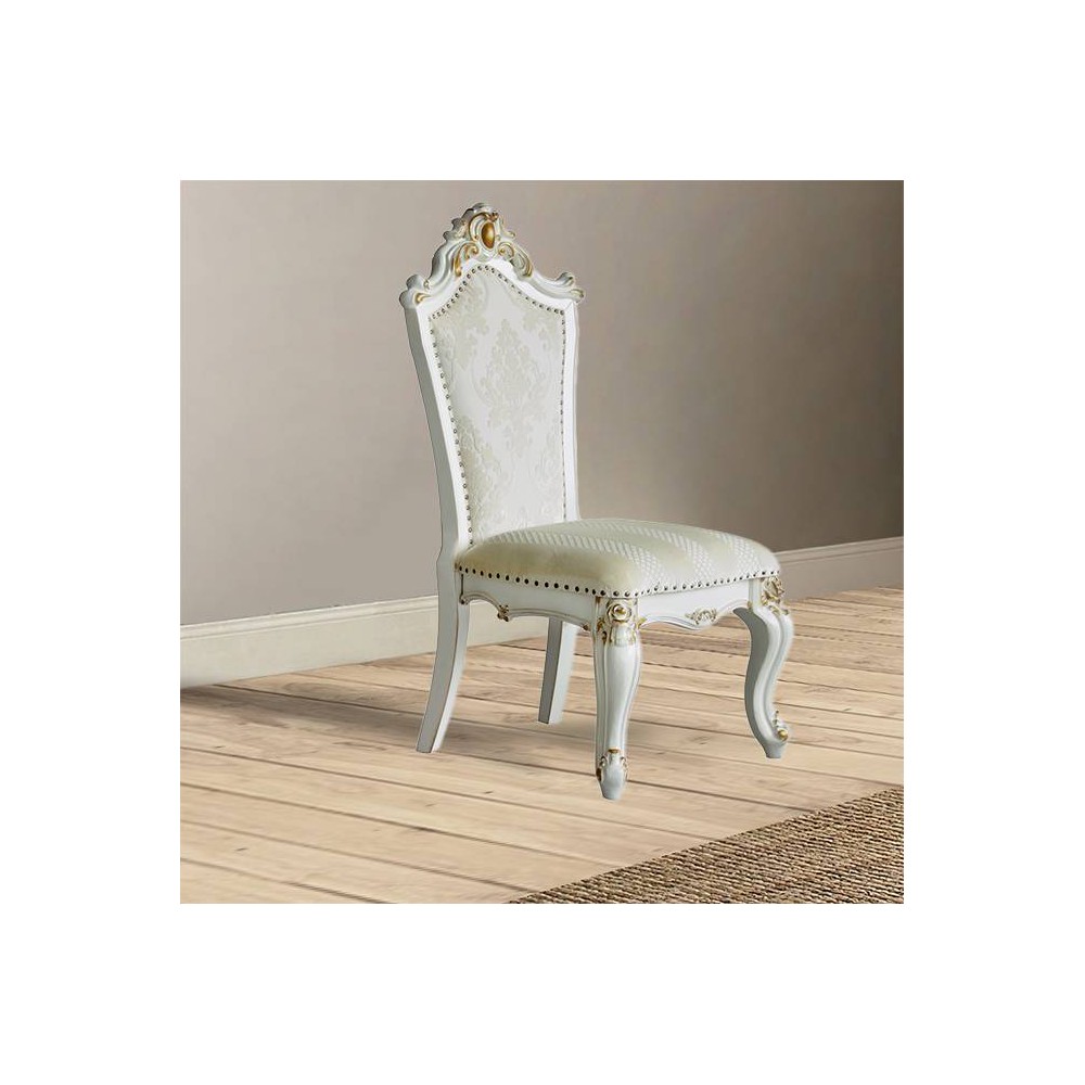 Photos - Chair Set of 2 28" Picardy Fabric Dining  Butterscotch PU/Antique Pearl 