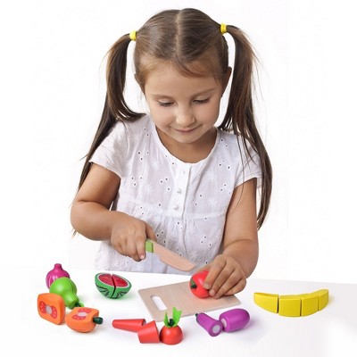 Colorful Wooden Pretend Play Food Set with Cutting Tools