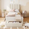 Twin Bed Frame with Under-Bed Drawer, Upholstered Platform Bed with Wave Headboard for Kids/Girls - 3 of 4