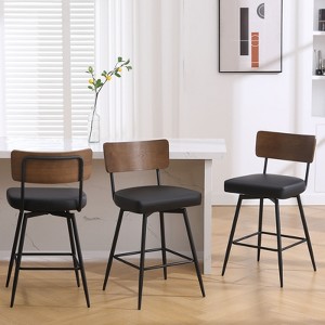 Bekrvio 26" Counter Height Swivel Bar Stools - Upholstered Faux Leather, Wood Backs & Metal Legs, Counter Stools for Kitchen Island - 1 of 4