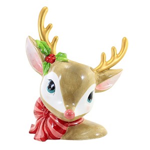 Christmas Retro Reindeer Head Vase  -  1 Figurine 12.00 Inches -  Vintage Mid Century Flowers  -  2929476  -  Ceramic  -  Pink - 1 of 3