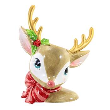 Christmas Retro Reindeer Head Vase  -  1 Figurine 12.00 Inches -  Vintage Mid Century Flowers  -  2929476  -  Ceramic  -  Pink
