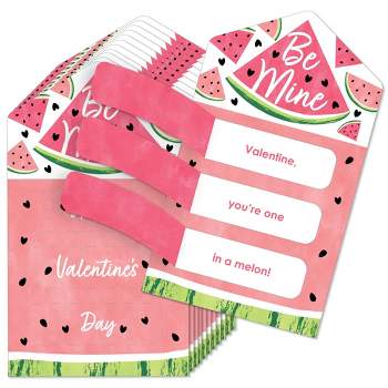 Big Dot of Happiness Sweet Watermelon - Fruit Cards for Kids - Happy Valentine's Day Pull Tabs - Set of 12