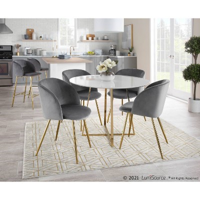 Silver Velvet Upholstered Arm Chair with Gold Legs, Set of 2